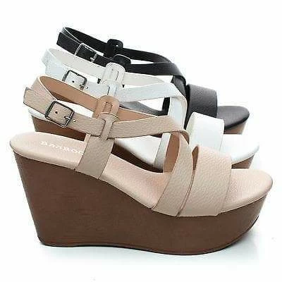 New Becca09 By Bamboo, Criss Cross Cut Out Ankle Strap Open Toe Platform Wedge Sandal