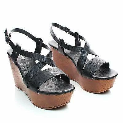 New Becca09 By Bamboo, Criss Cross Cut Out Ankle Strap Open Toe Platform Wedge Sandal
