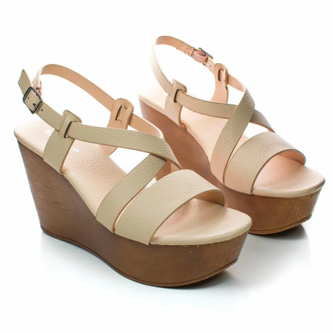 New Becca09 By Bamboo, Criss Cross Cut Out Ankle Strap Open Toe Platform Wedge Sandal