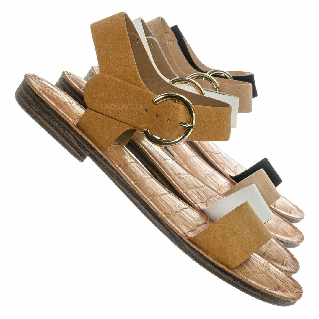 Bamboo New Belen Wide Band Flat Sandal - Womens Open Toe Summer Buckle Beachwear
