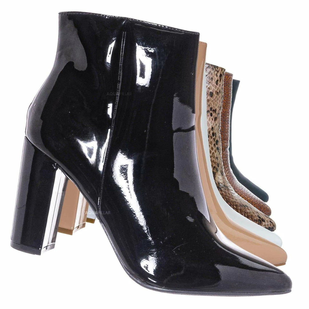 Bamboo New Bellflower09 Pointed Toe Block Heel Bootie - Women Croc & Suede Ankle Pump Boot