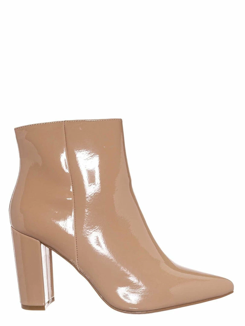 Bamboo New Bellflower09 Pointed Toe Block Heel Bootie - Women Croc & Suede Ankle Pump Boot