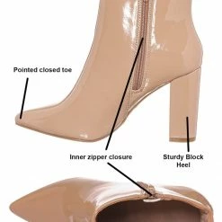 Bamboo New Bellflower09 Pointed Toe Block Heel Bootie - Women Croc & Suede Ankle Pump Boot