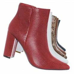 Bamboo New Bellflower09 Pointed Toe Block Heel Bootie - Women Croc & Suede Ankle Pump Boot
