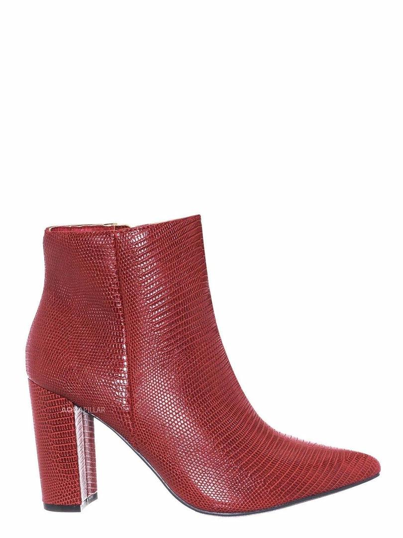 Bamboo New Bellflower09 Pointed Toe Block Heel Bootie - Women Croc & Suede Ankle Pump Boot