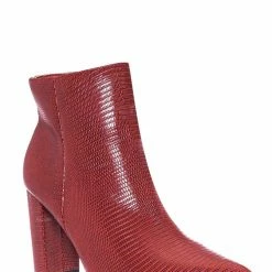 Bamboo New Bellflower09 Pointed Toe Block Heel Bootie - Women Croc & Suede Ankle Pump Boot