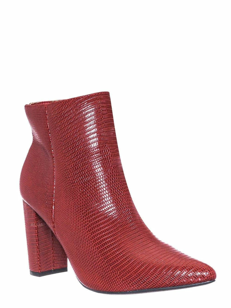 Bamboo New Bellflower09 Pointed Toe Block Heel Bootie - Women Croc & Suede Ankle Pump Boot