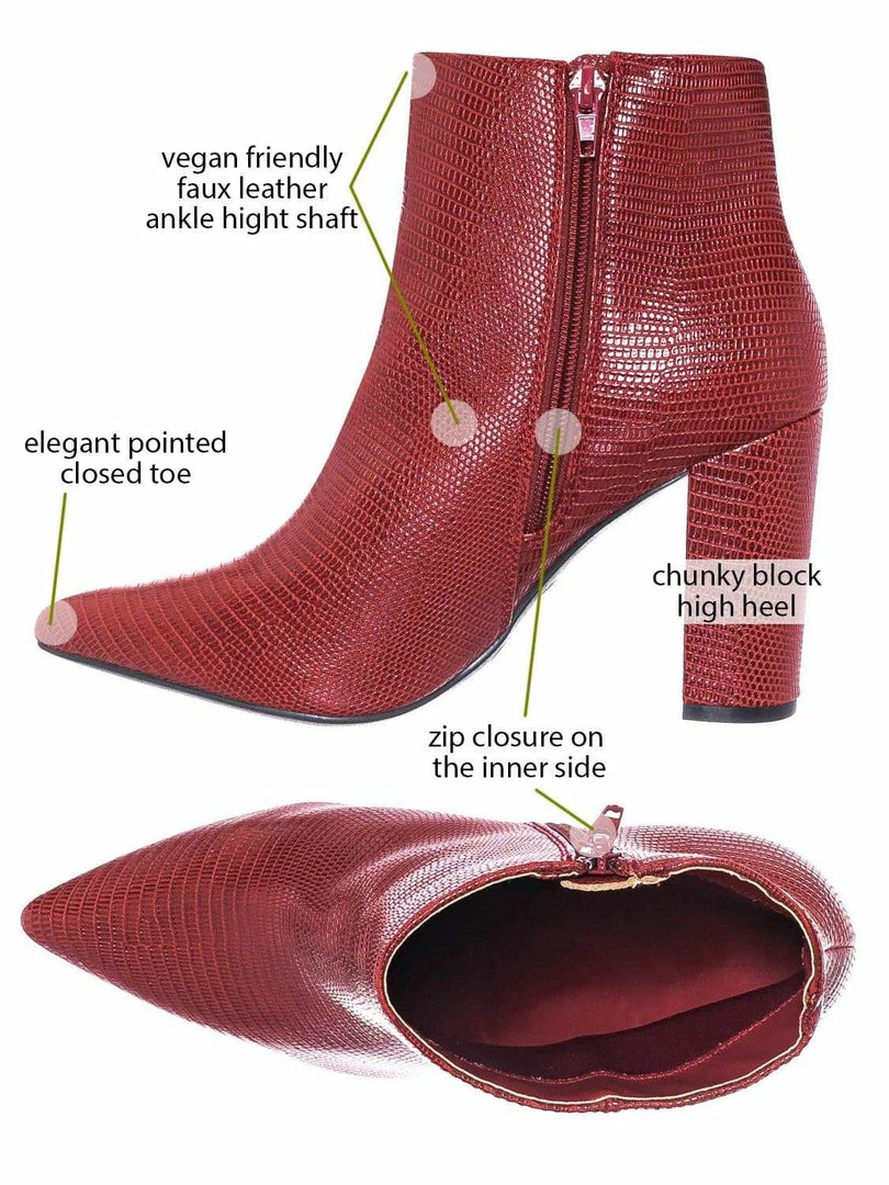 Bamboo New Bellflower09 Pointed Toe Block Heel Bootie - Women Croc & Suede Ankle Pump Boot