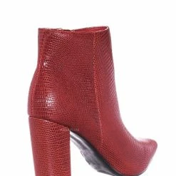 Bamboo New Bellflower09 Pointed Toe Block Heel Bootie - Women Croc & Suede Ankle Pump Boot