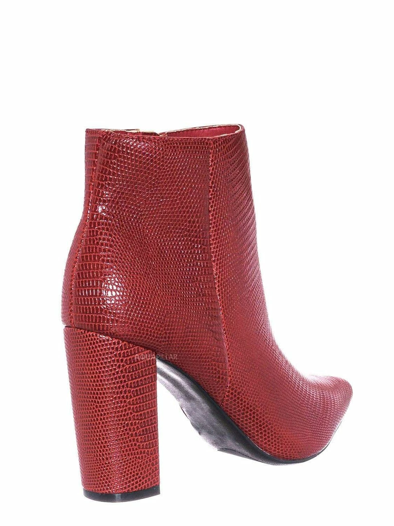 Bamboo New Bellflower09 Pointed Toe Block Heel Bootie - Women Croc & Suede Ankle Pump Boot