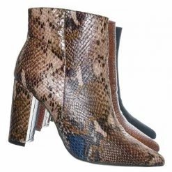 Bamboo New Bellflower09 Pointed Toe Block Heel Bootie - Women Croc & Suede Ankle Pump Boot