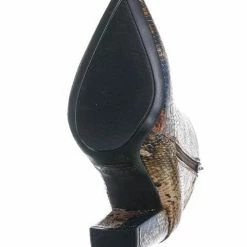 Bamboo New Bellflower09 Pointed Toe Block Heel Bootie - Women Croc & Suede Ankle Pump Boot