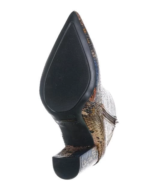 Bamboo New Bellflower09 Pointed Toe Block Heel Bootie - Women Croc & Suede Ankle Pump Boot