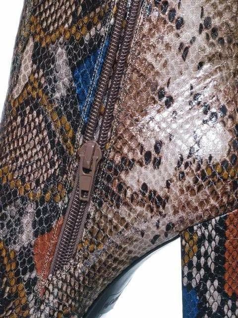 Bamboo New Bellflower09 Pointed Toe Block Heel Bootie - Women Croc & Suede Ankle Pump Boot