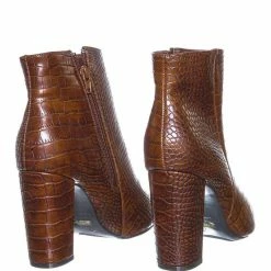 Bamboo New Bellflower09 Pointed Toe Block Heel Bootie - Women Croc & Suede Ankle Pump Boot