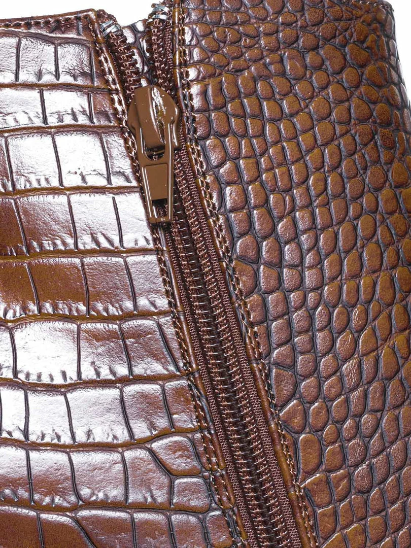 Bamboo New Bellflower09 Pointed Toe Block Heel Bootie - Women Croc & Suede Ankle Pump Boot