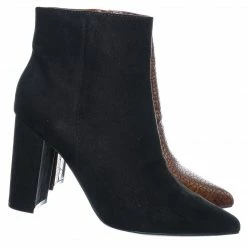 Bamboo New Bellflower09 Pointed Toe Block Heel Bootie - Women Croc & Suede Ankle Pump Boot