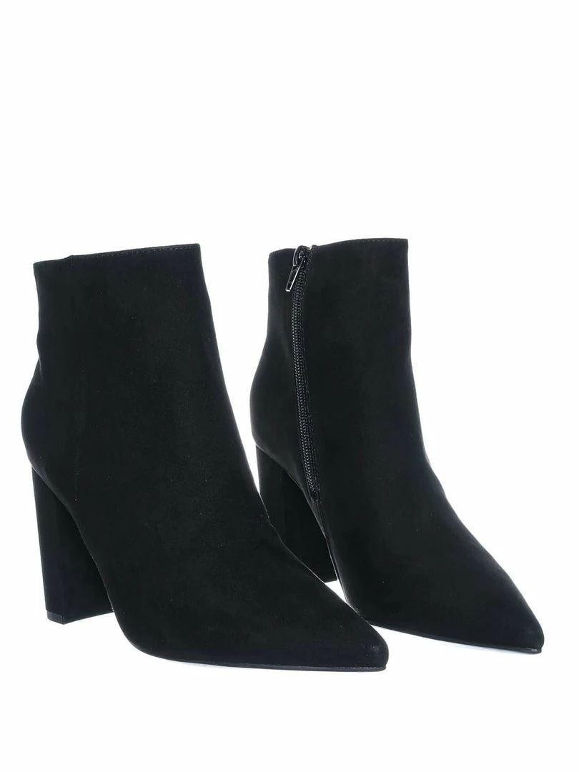 Bamboo New Bellflower09 Pointed Toe Block Heel Bootie - Women Croc & Suede Ankle Pump Boot