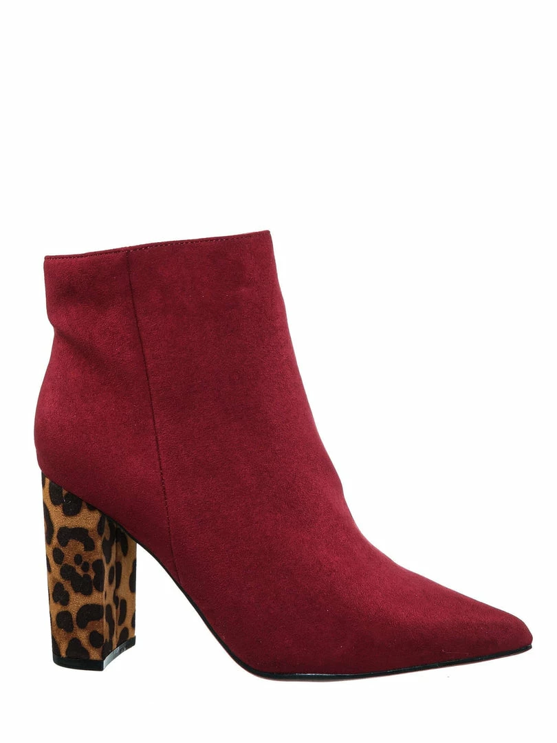 Bamboo New Bellflower09 Pointed Toe Block Heel Bootie - Women Croc & Suede Ankle Pump Boot