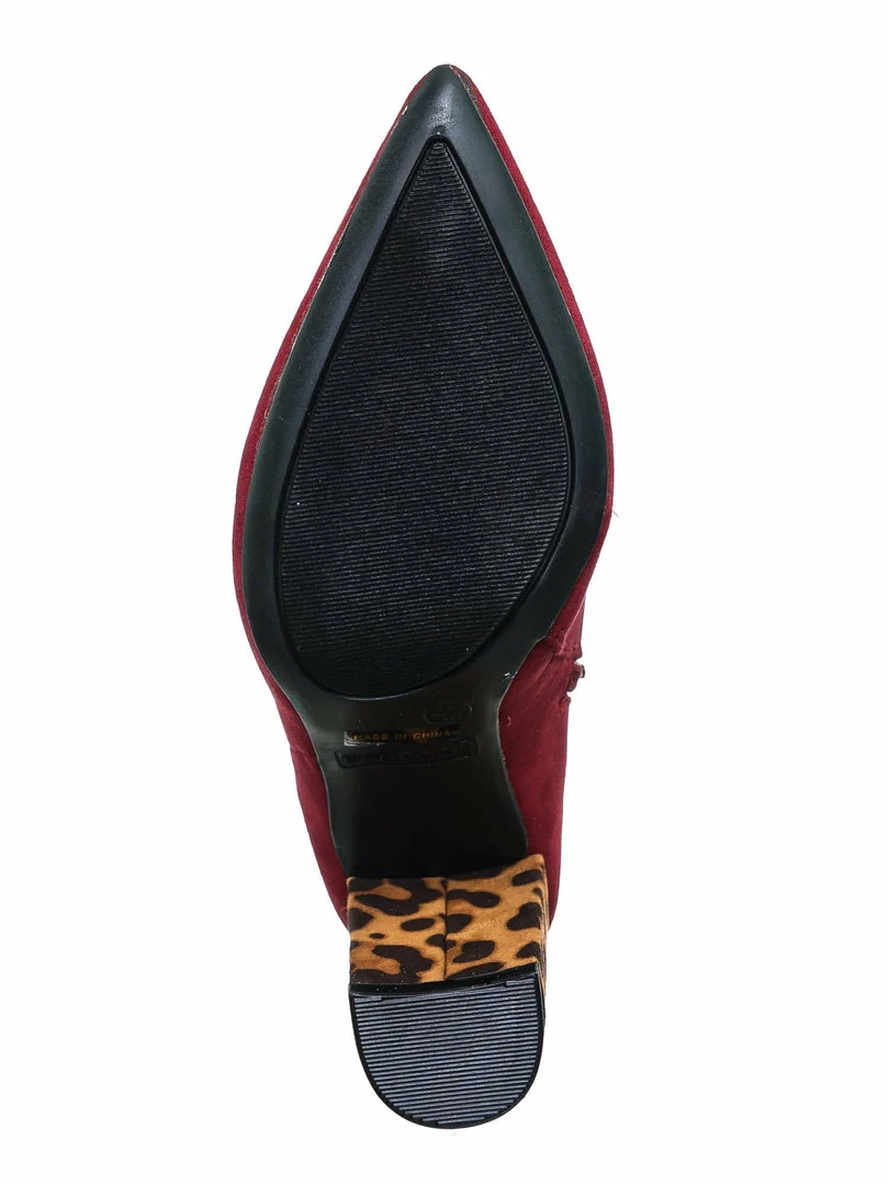 Bamboo New Bellflower09 Pointed Toe Block Heel Bootie - Women Croc & Suede Ankle Pump Boot