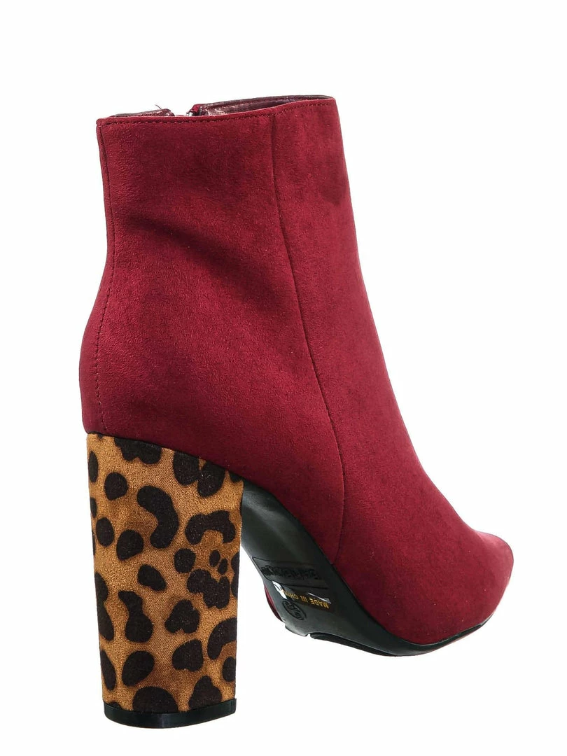 Bamboo New Bellflower09 Pointed Toe Block Heel Bootie - Women Croc & Suede Ankle Pump Boot