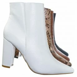 Bamboo New Bellflower09 Pointed Toe Block Heel Bootie - Women Croc & Suede Ankle Pump Boot