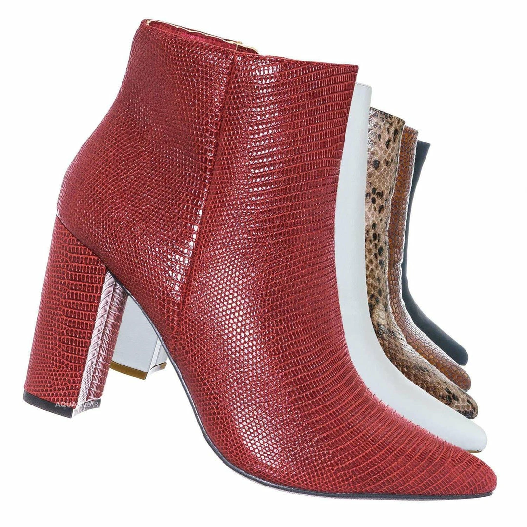 Bamboo New Bellflower09 Pointed Toe Block Heel Bootie - Women Croc & Suede Ankle Pump Boot