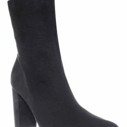 Bamboo Bellflower14 High Block Heel Bootie - Faux Fur Lining Pointed Toe Ankle Boot