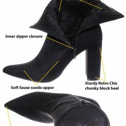 Bamboo Bellflower14 High Block Heel Bootie - Faux Fur Lining Pointed Toe Ankle Boot