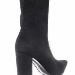 Bamboo Bellflower14 High Block Heel Bootie - Faux Fur Lining Pointed Toe Ankle Boot