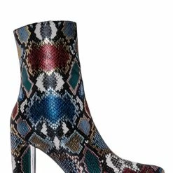 Bamboo Bellflower14 High Block Heel Bootie - Faux Fur Lining Pointed Toe Ankle Boot