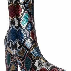 Bamboo Bellflower14 High Block Heel Bootie - Faux Fur Lining Pointed Toe Ankle Boot