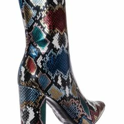 Bamboo Bellflower14 High Block Heel Bootie - Faux Fur Lining Pointed Toe Ankle Boot