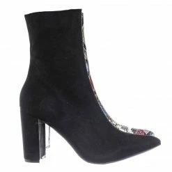 Bamboo Bellflower14 High Block Heel Bootie - Faux Fur Lining Pointed Toe Ankle Boot