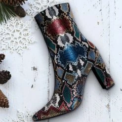 Bamboo Bellflower14 High Block Heel Bootie - Faux Fur Lining Pointed Toe Ankle Boot