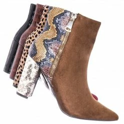 Bamboo New Bellflower55 Duo Tone Half Print Bootie - 2 Pattern Block High Heel Ankle Boots