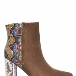 Bamboo New Bellflower55 Duo Tone Half Print Bootie - 2 Pattern Block High Heel Ankle Boots