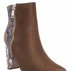 Bamboo New Bellflower55 Duo Tone Half Print Bootie - 2 Pattern Block High Heel Ankle Boots