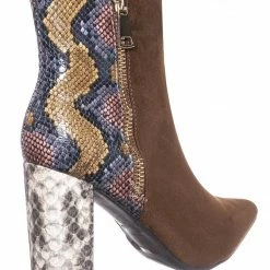 Bamboo New Bellflower55 Duo Tone Half Print Bootie - 2 Pattern Block High Heel Ankle Boots