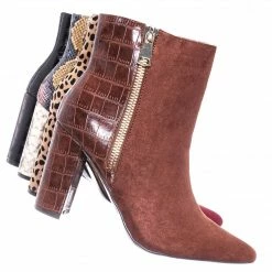 Bamboo New Bellflower55 Duo Tone Half Print Bootie - 2 Pattern Block High Heel Ankle Boots