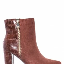 Bamboo New Bellflower55 Duo Tone Half Print Bootie - 2 Pattern Block High Heel Ankle Boots