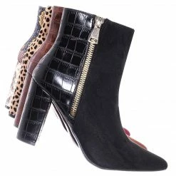 Bamboo New Bellflower55 Duo Tone Half Print Bootie - 2 Pattern Block High Heel Ankle Boots