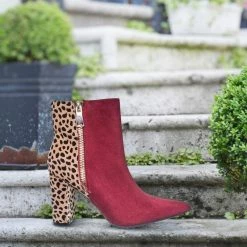 Bamboo New Bellflower55 Duo Tone Half Print Bootie - 2 Pattern Block High Heel Ankle Boots