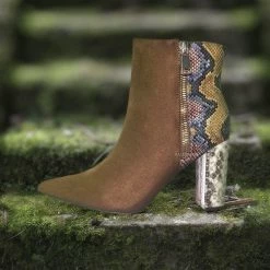 Bamboo New Bellflower55 Duo Tone Half Print Bootie - 2 Pattern Block High Heel Ankle Boots