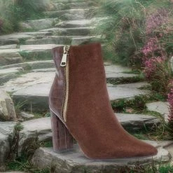 Bamboo New Bellflower55 Duo Tone Half Print Bootie - 2 Pattern Block High Heel Ankle Boots