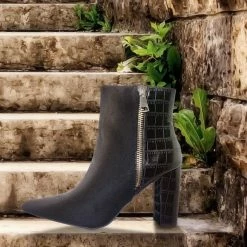 Bamboo New Bellflower55 Duo Tone Half Print Bootie - 2 Pattern Block High Heel Ankle Boots