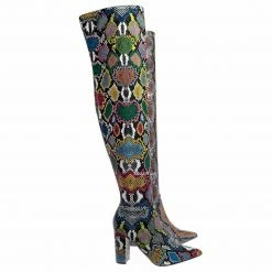 Bamboo Bellflower56 Snake Print Over Knee Dress Boot - Faux Animal Skin Block Heel Shoe New