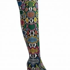 Bamboo Bellflower56 Snake Print Over Knee Dress Boot - Faux Animal Skin Block Heel Shoe New
