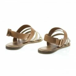 Bamboo New Bliss52m Colored Open Toe Flat Sandal In Faux Leather 7 Metallic Straps