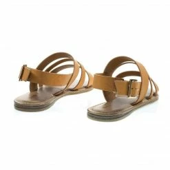 Bamboo New Bliss52m Colored Open Toe Flat Sandal In Faux Leather 7 Metallic Straps